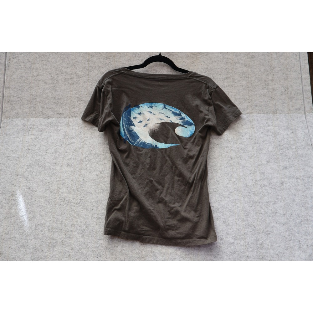Costa Del Mar Womens V-Neck Graphic T-Shirt Gray Short Sleeve Cotton Small